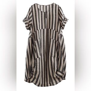 Minibee Women's Relaxed Casual Tunic Dress with Pockets Gray & Black Size L/XL